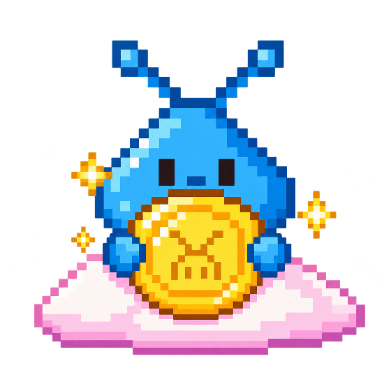 Blobby holding the gold Blobbycoin
